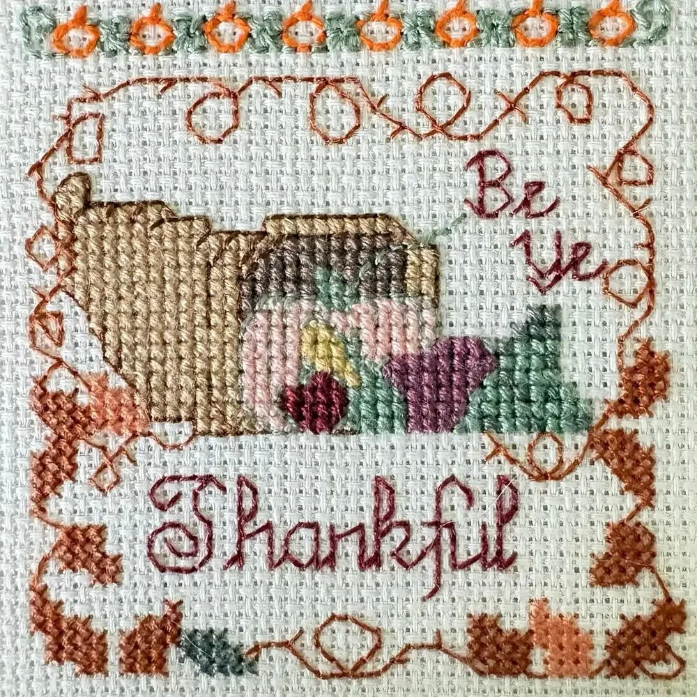 Handmade Thanksgiving Sampler Cross Stitch Pilgrim Ship “Be Ye Thankful” Autumn